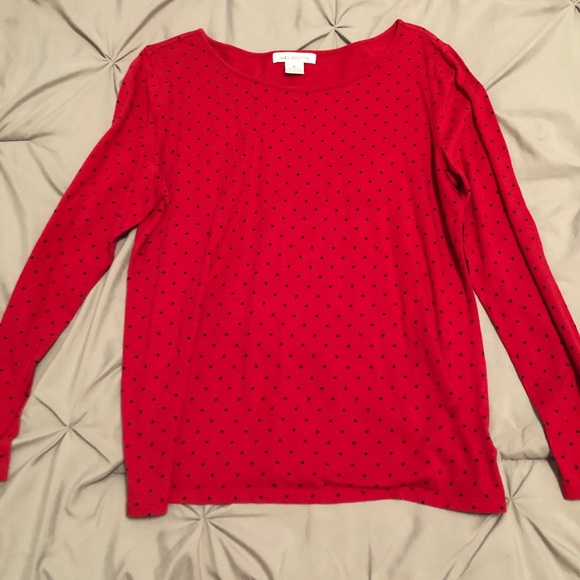 SOLD‼️✨FINAL SALE! Liz Claiborne Red Long-sleeved Shirt w/Black Polka-dots - Picture 3 of 4